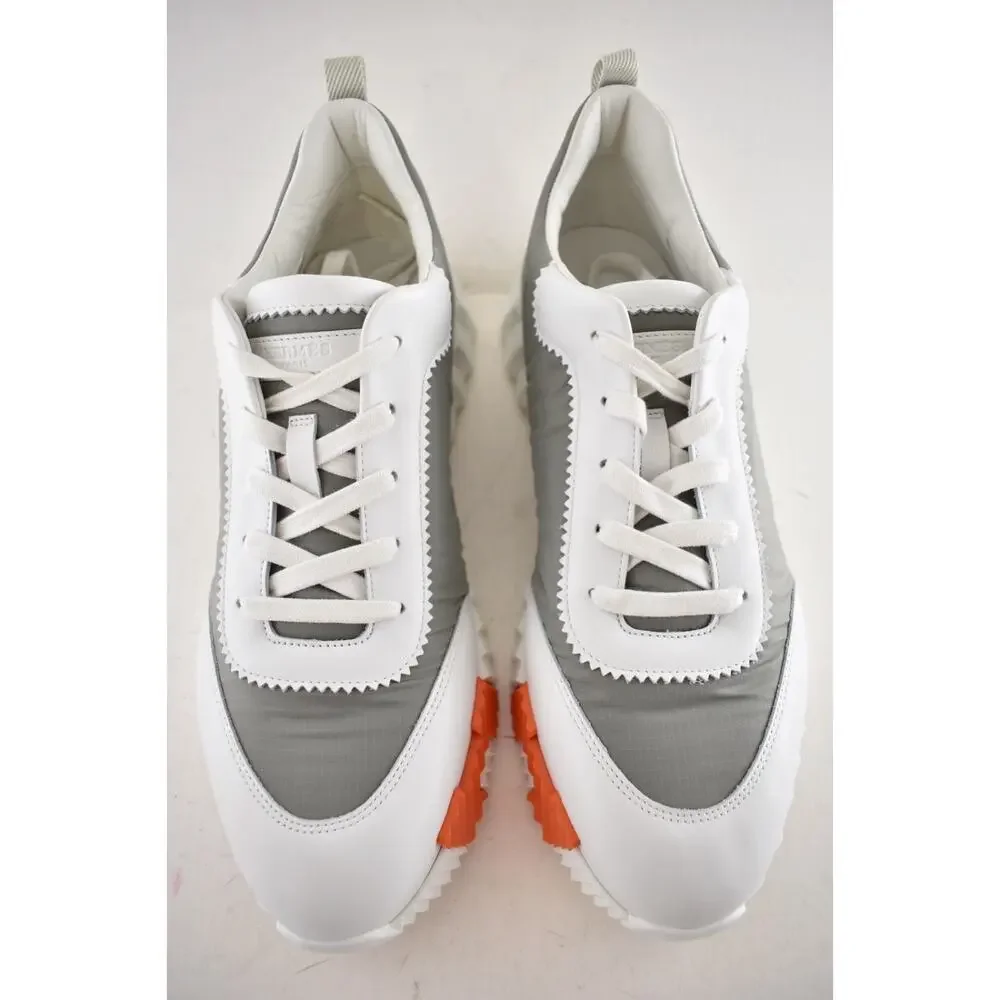 Hermes Mens Bouncing Sneaker Etoupe Blanc White Grey H Logo Lace Up Flat 44 11 - Picture 9 of 16